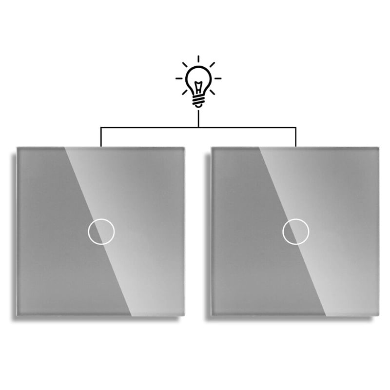 Casa si Gradina - Electrice - Distributie electrica si comanda - Intrerupatoare - Intrerupator touch cap scara, cap cruce iUni 1F, Sticla securizata, LED, Argintiu - Infinity.ro