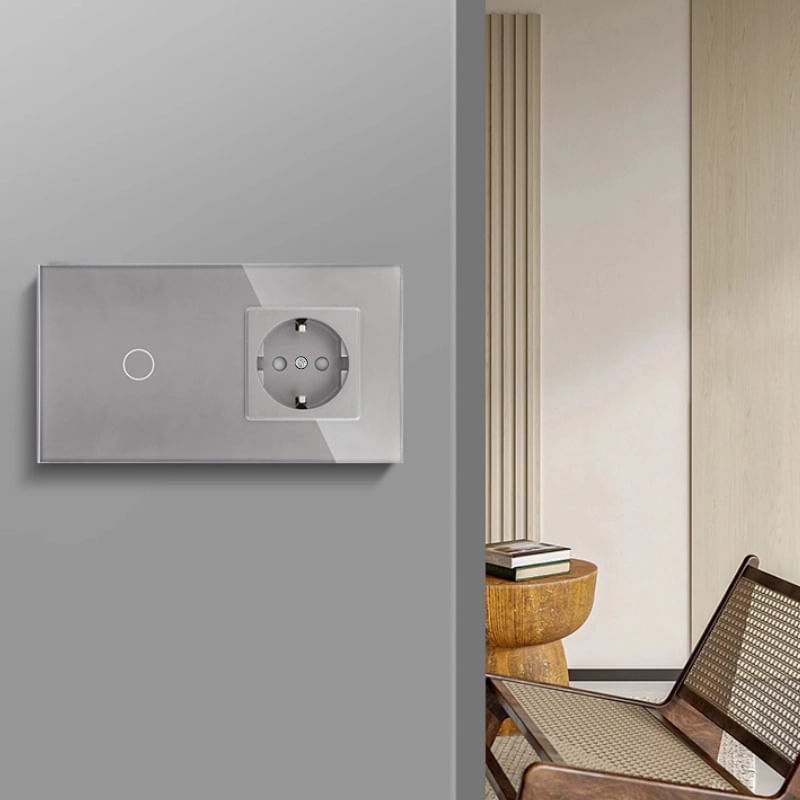 Casa si Gradina - Electrice - Distributie electrica si comanda - Intrerupatoare - Intrerupator touch si Priza, Rama sticla securizata, iUni 1Y, LED, Silver - Infinity.ro