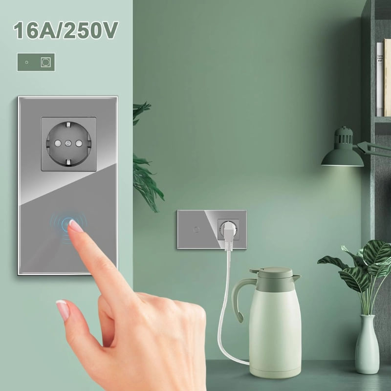Casa si Gradina - Electrice - Distributie electrica si comanda - Intrerupatoare - Intrerupator touch si Priza, Rama sticla securizata, iUni 1Y, LED, Silver - Infinity.ro