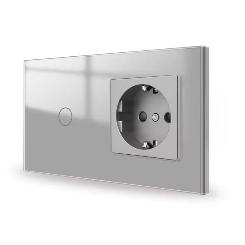 Casa si Gradina - Electrice - Distributie electrica si comanda - Intrerupatoare - Intrerupator touch si Priza, Rama sticla securizata, iUni 1Y, LED, Silver - Infinity.ro