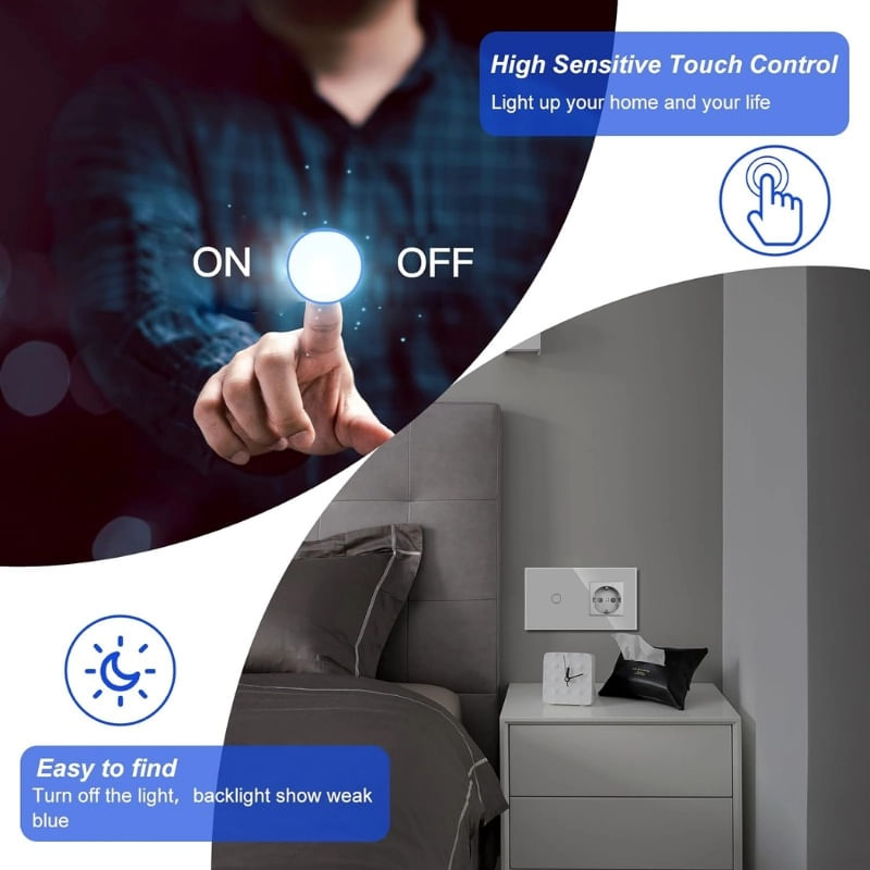 Casa si Gradina - Electrice - Distributie electrica si comanda - Intrerupatoare - Intrerupator touch si Priza, Rama sticla securizata, iUni 1Y, LED, Silver - Infinity.ro