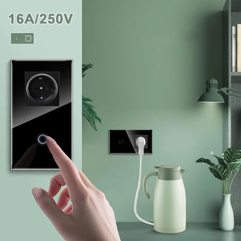 Casa si Gradina - Electrice - Distributie electrica si comanda - Intrerupatoare - Intrerupator touch si Priza, Rama sticla securizata, iUni 1Y, LED, Black - Infinity.ro