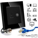 Casa si Gradina - Electrice - Prize - Priza TV + Internet RJ45, Cat6, Rama sticla securizata, iUni TDS, Black - Infinity.ro
