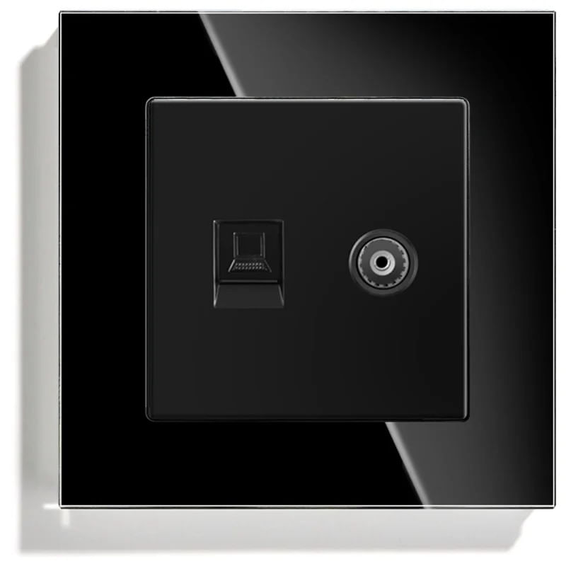 Casa si Gradina - Electrice - Prize - Priza TV + Internet RJ45, Cat6, Rama sticla securizata, iUni TDS, Black - Infinity.ro