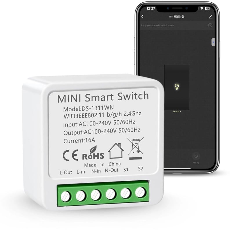 Casa si Gradina - Electrice - Distributie electrica si comanda - Intrerupatoare - Comutator, Releu inteligent WiFi iUni DS2, WiFi, 16A, Smart Life / Tuya APP, Programabil, Control vocal - Infinity.ro
