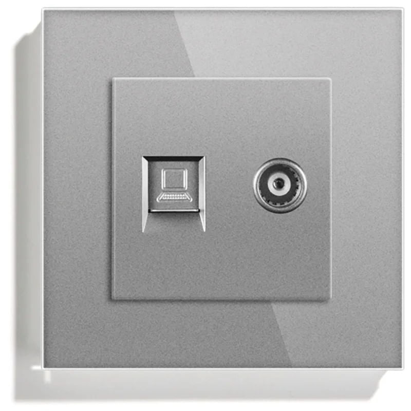 Casa si Gradina - Electrice - Prize - Priza TV + Internet RJ45, Cat6, Rama sticla securizata, iUni TDS, Silver - Infinity.ro