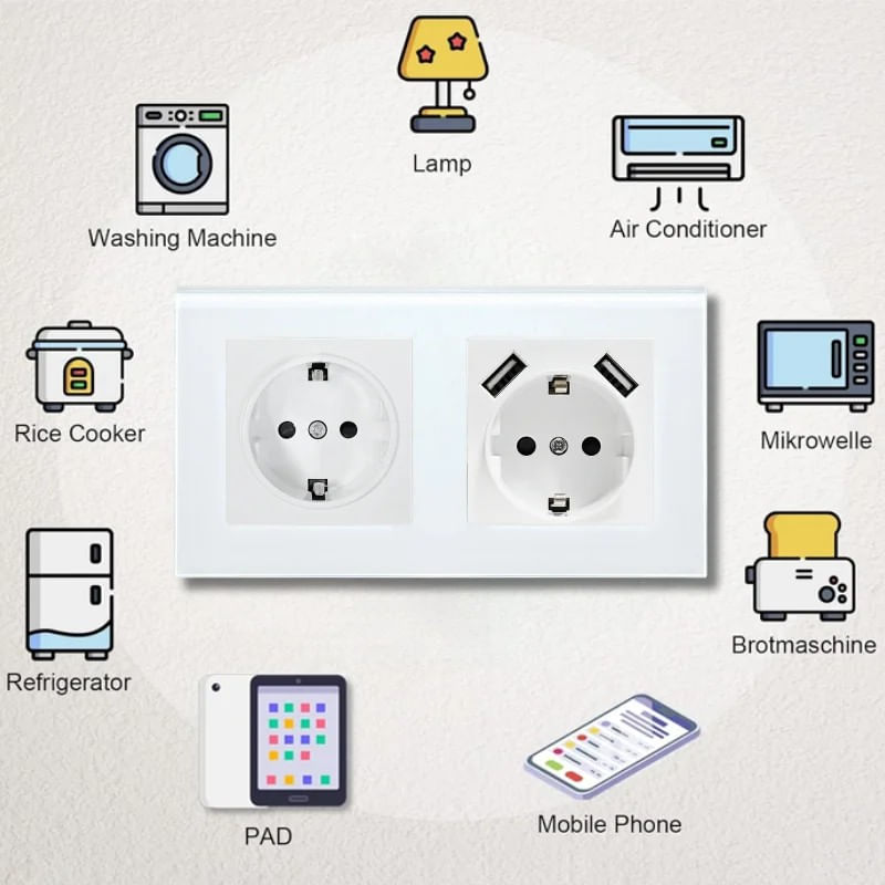 Casa si Gradina - Electrice - Prize - Priza dubla rama sticla securizata, 2 porturi USB-A, iUni US2, 16A - Infinity.ro
