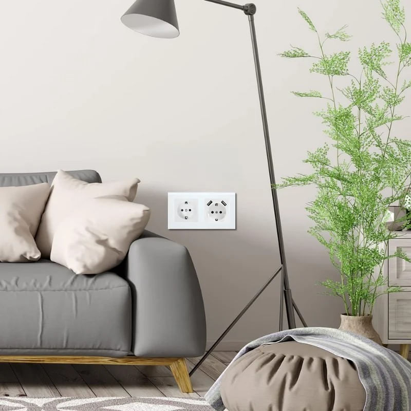 Casa si Gradina - Electrice - Prize - Priza dubla rama sticla securizata, 2 porturi USB-A, iUni US2, 16A - Infinity.ro