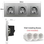 Casa si Gradina - Electrice - Prize - Priza tripla cu rama din sticla securizata iUni WS3, 16A, Silver - Infinity.ro