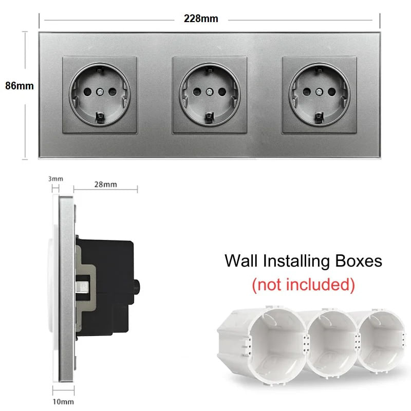 Casa si Gradina - Electrice - Prize - Priza tripla cu rama din sticla securizata iUni WS3, 16A, Silver - Infinity.ro