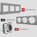 Casa si Gradina - Electrice - Prize - Priza tripla cu rama din sticla securizata iUni WS3, 16A, Silver - Infinity.ro