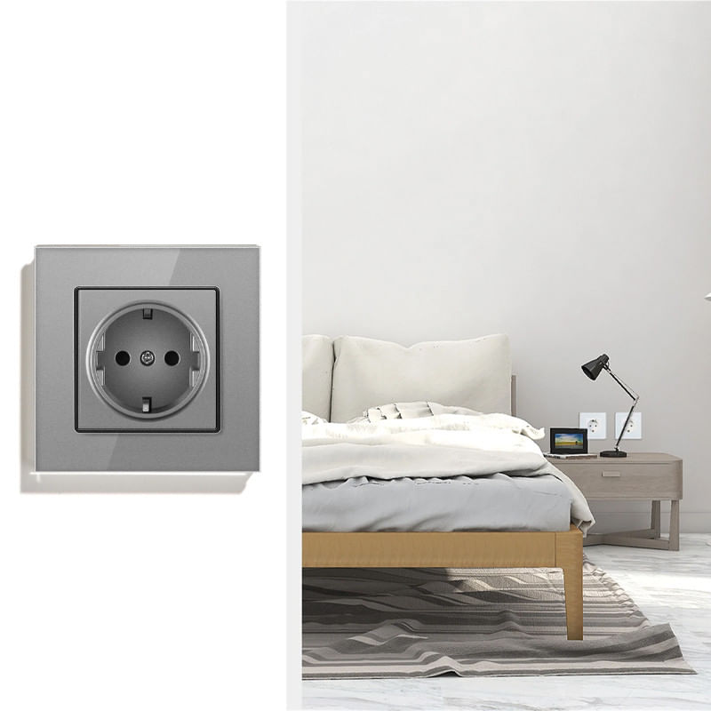Casa si Gradina - Electrice - Prize - Priza cu rama din sticla securizata iUni WS1, 16A, Silver - Infinity.ro