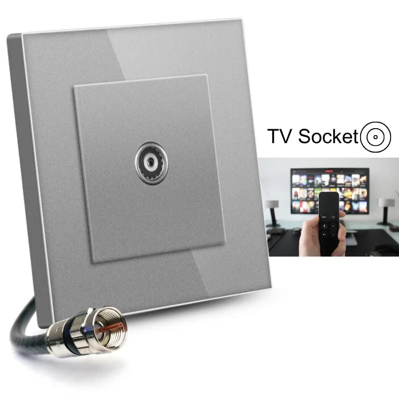 Casa si Gradina - Electrice - Prize - Priza TV cu Rama din sticla securizata, iUni TS, Conector Mama 9.5mm, Silver - Infinity.ro