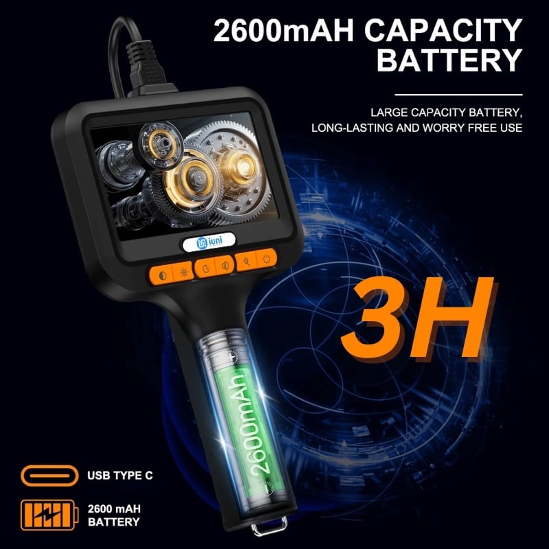 Auto si Moto - Reparatii si depanare - Sisteme de diagnoza - Camera Inspectie Auto Industriala iUni VC43-AV, Ecran IPS 4.3", Cablu 2M, 1080P, 8 LED-uri ajustabile, IP67, 2600mAh - Infinity.ro