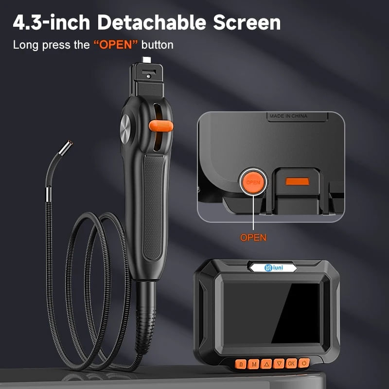 Auto si Moto - Reparatii si depanare - Sisteme de diagnoza - Camera Inspectie Auto Industriala iUni VSP43-D, Rotativa la 180°, Ecran IPS 4.3", Cablu 1.5M, 8 LED-uri ajustabile, IP67 - Infinity.ro