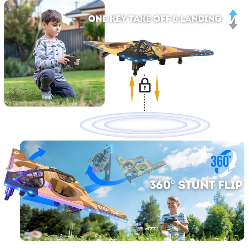 Jucarii, Copii si Bebe - Jucarii si jocuri - Vehicule si jucarii cu telecomanda - Elicoptere, avioane si nave de jucarie - Avion cu telecomanda iUni E0-26, Stealth Bomber Plane, Acrobatii 360°, Giroscop, Rezistent la impact, Lumini LED - Infinity.ro