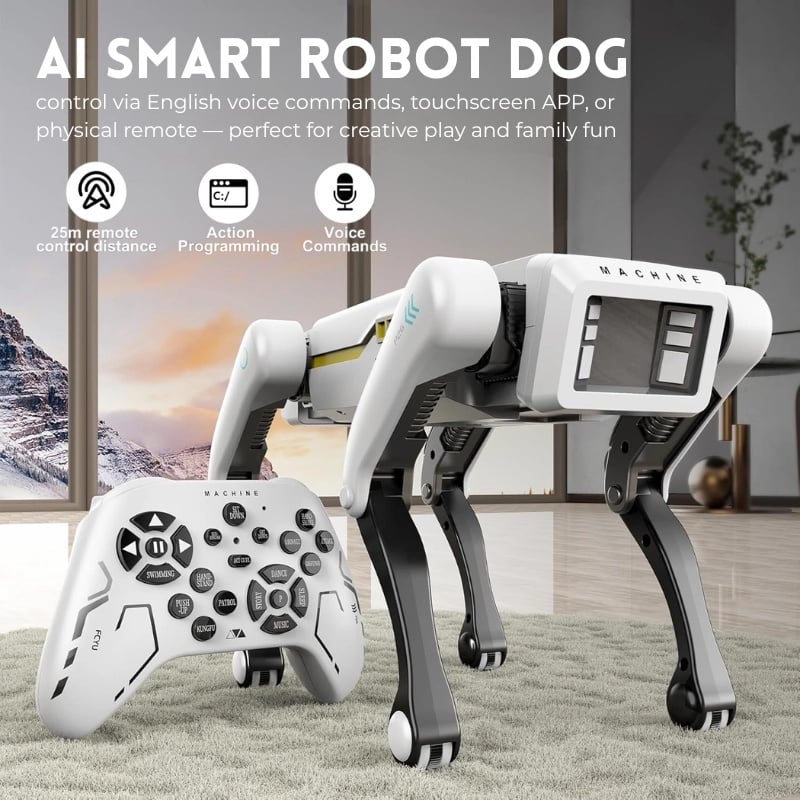 Jucarii, Copii si Bebe - Jucarii si jocuri - Vehicule si jucarii cu telecomanda - Roboti de jucarie - Caine Robot Inteligent iUni 8002, Control prin Telecomanda, Aplicatie, Comenzi Vocale, Programabil, 25+ Functii - Infinity.ro