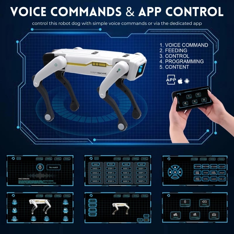 Jucarii, Copii si Bebe - Jucarii si jocuri - Vehicule si jucarii cu telecomanda - Roboti de jucarie - Caine Robot Inteligent iUni 8002, Control prin Telecomanda, Aplicatie, Comenzi Vocale, Programabil, 25+ Functii - Infinity.ro