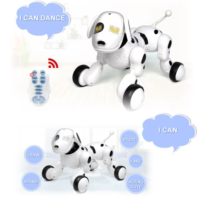 Jucarii, Copii si Bebe - Jucarii si jocuri - Vehicule si jucarii cu telecomanda - Roboti de jucarie - Robot Catel interactiv iUni Smart-Dog vorbitor, telecomanda, Alb - Infinity.ro