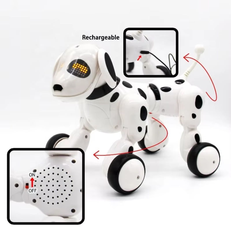 Jucarii, Copii si Bebe - Jucarii si jocuri - Vehicule si jucarii cu telecomanda - Roboti de jucarie - Robot Catel interactiv iUni Smart-Dog vorbitor, telecomanda, Alb - Infinity.ro