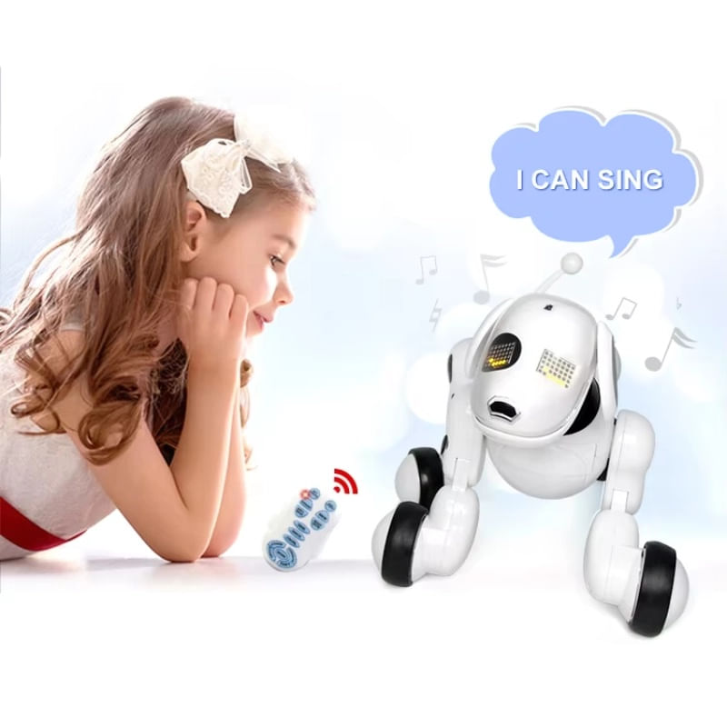 Jucarii, Copii si Bebe - Jucarii si jocuri - Vehicule si jucarii cu telecomanda - Roboti de jucarie - Robot Catel interactiv iUni Smart-Dog vorbitor, telecomanda, Alb - Infinity.ro