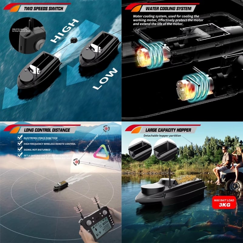 Sport si Outdoor - Sporturi acvatice - Pescuit - Echipament suplimentar pentru pescuit - Barca Plantat, Nadit si Momit iUni V030, GPS, Sonar Fish Finder, Geanta Transport, 20000mAh, 800m, 15km/h - Infinity.ro