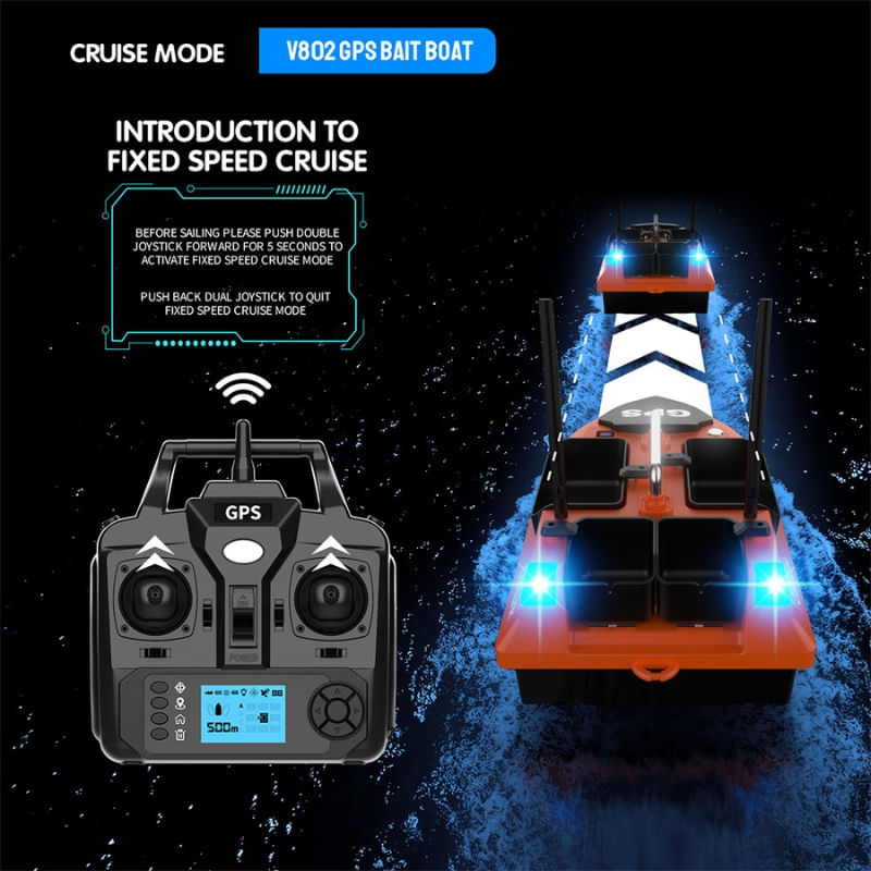 Sport si Outdoor - Sporturi acvatice - Pescuit - Echipament suplimentar pentru pescuit - Barca Plantat, Nadit si Momit iUni V802 PRO, GPS, 12000mAh, 4 cuve, 3kg, 500m, 15km/h, Telecomanda 2.4GHz - Infinity.ro