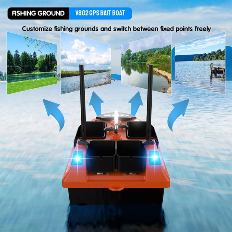 Sport si Outdoor - Sporturi acvatice - Pescuit - Echipament suplimentar pentru pescuit - Barca Plantat, Nadit si Momit iUni V802 PRO, GPS, 2 Baterii 5200mAh, 4 cuve, 3kg, 500m, 15km/h, Telecomanda 2.4GHz - Infinity.ro