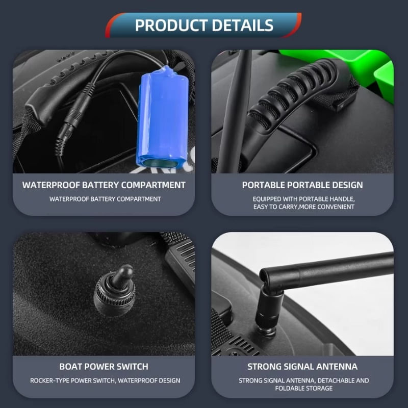 Sport si Outdoor - Sporturi acvatice - Pescuit - Echipament suplimentar pentru pescuit - Barca Nadit si Momit iUni FB01, 18000mAh, 2 cuve, 1.5kg, 200m - Infinity.ro