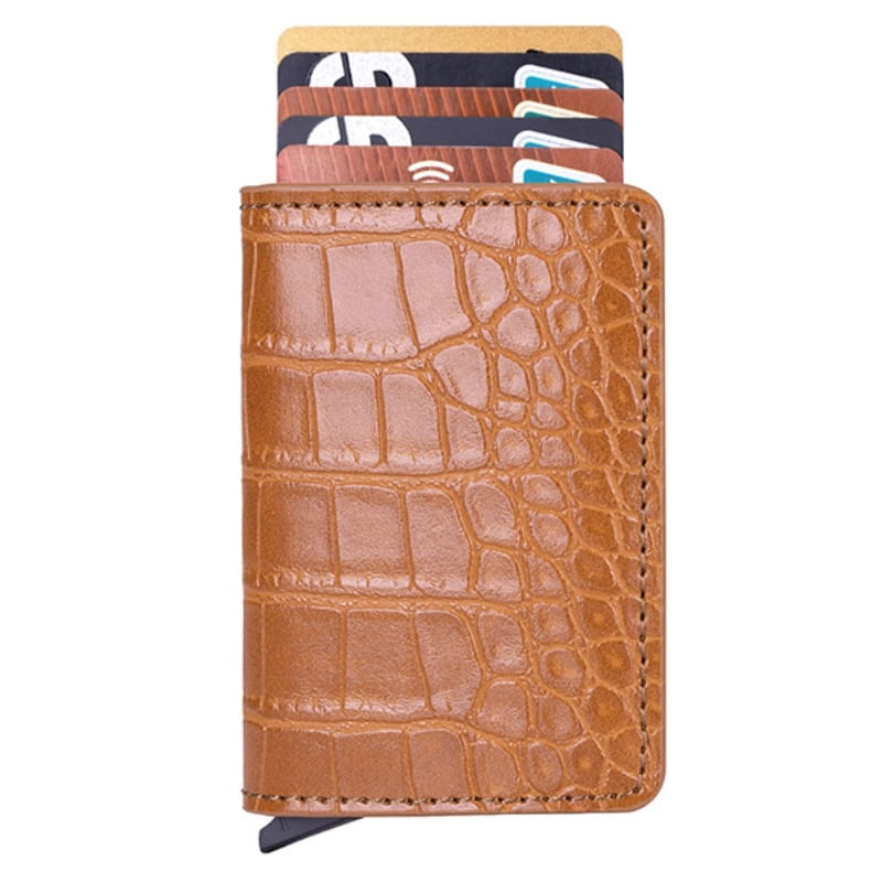 Fashion, accesorii si bijuterii - Femei - Accesorii femei - Portofele femei - Portofel RFID iUni P1, 8 carduri, Print crocodil Maro - Infinity.ro