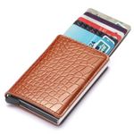 Fashion, accesorii si bijuterii - Femei - Accesorii femei - Portofele femei - Portofel RFID iUni P1, 8 carduri, Print crocodil Maro - Infinity.ro