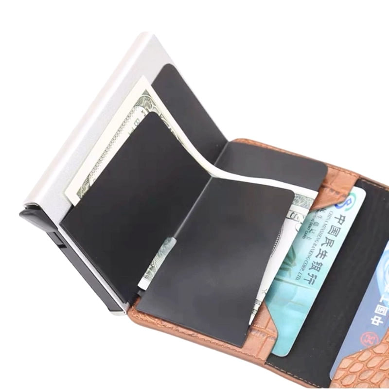 Fashion, accesorii si bijuterii - Femei - Accesorii femei - Portofele femei - Portofel RFID iUni P1, 8 carduri, Print crocodil Maro - Infinity.ro