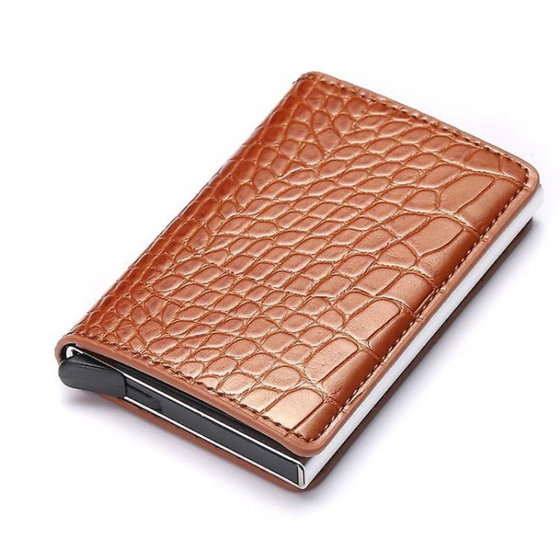 Fashion, accesorii si bijuterii - Femei - Accesorii femei - Portofele femei - Portofel RFID iUni P1, 8 carduri, Print crocodil Maro - Infinity.ro