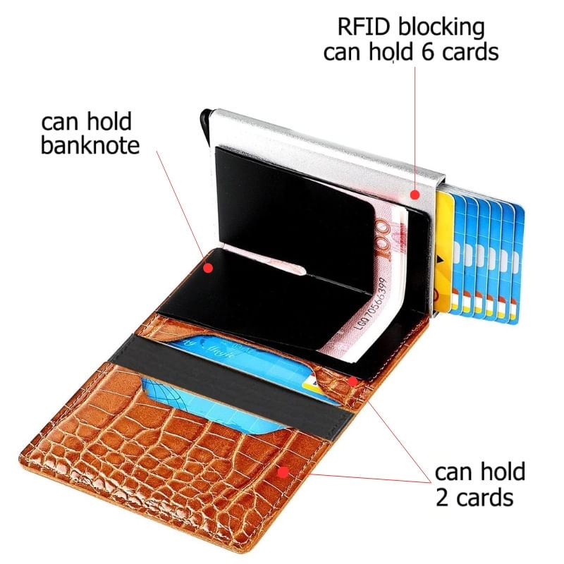 Fashion, accesorii si bijuterii - Femei - Accesorii femei - Portofele femei - Portofel RFID iUni P1, 8 carduri, Print crocodil Maro - Infinity.ro