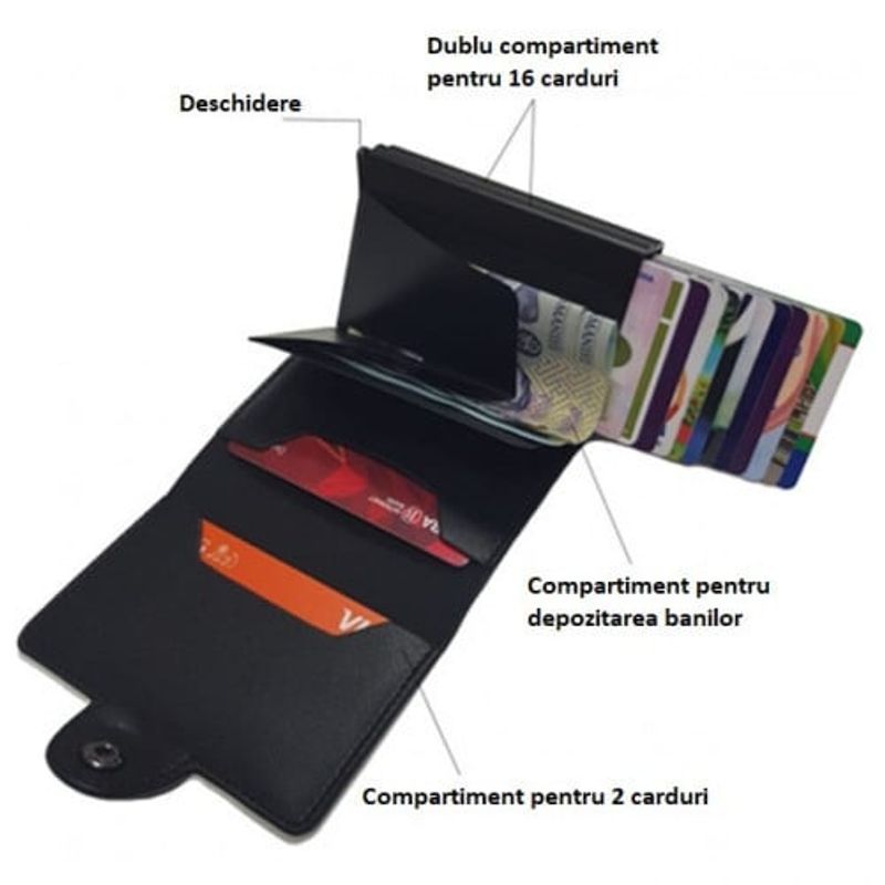 Fashion, accesorii si bijuterii - Femei - Accesorii femei - Portofele femei - Portofel RFID dublu iUni P3, 16 carduri, Maro - Infinity.ro