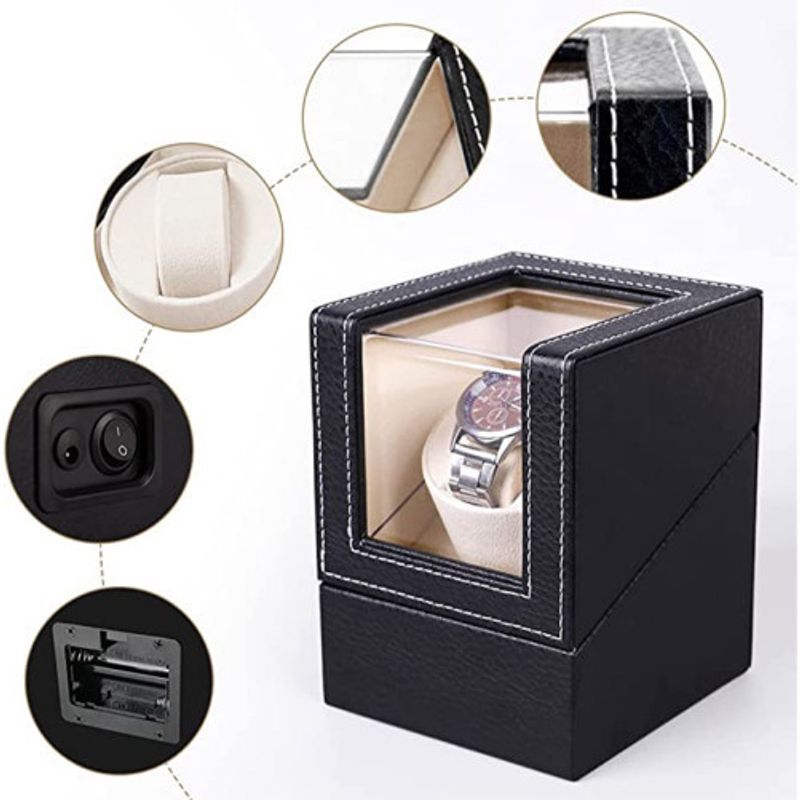 Fashion, accesorii si bijuterii - Barbati - Bijuterii barbati - Ceasuri barbati - Cutie intors ceas automatic iUni, Watch Winder, Negru-Crem - Infinity.ro