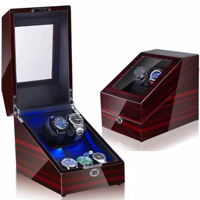 Fashion, accesorii si bijuterii - Barbati - Bijuterii barbati - Ceasuri barbati - Cutie intors ceasuri automatice iUni Watch Winder 2 + 3 spatii depozitare, 5 Programe, Mahon - Infinity.ro