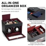 Fashion, accesorii si bijuterii - Barbati - Bijuterii barbati - Ceasuri barbati - Cutie intors ceasuri iUni, Watch Winder 2 + 3 Compartimente accesorii, Piele ecologica, Negru-Rosu - Infinity.ro