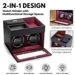 Fashion, accesorii si bijuterii - Barbati - Bijuterii barbati - Ceasuri barbati - Cutie intors ceasuri iUni, Watch Winder 2 + 3 Compartimente accesorii, Piele ecologica, Negru-Rosu - Infinity.ro