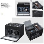 Fashion, accesorii si bijuterii - Barbati - Bijuterii barbati - Ceasuri barbati - Cutie intors ceasuri iUni, Watch Winder 2 + 3 Compartimente accesorii, Piele ecologica, Negru-Gri - Infinity.ro