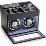 Fashion, accesorii si bijuterii - Barbati - Bijuterii barbati - Ceasuri barbati - Cutie intors ceasuri iUni, Watch Winder 2 + 3 Compartimente accesorii, Piele ecologica, Negru-Gri - Infinity.ro