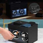 Fashion, accesorii si bijuterii - Barbati - Bijuterii barbati - Ceasuri barbati - Cutie intors ceasuri iUni, Watch Winder 2 + 3 Compartimente accesorii, Piele ecologica, Negru-Gri - Infinity.ro