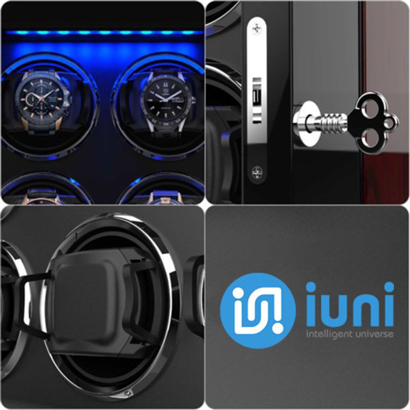 Fashion, accesorii si bijuterii - Barbati - Bijuterii barbati - Ceasuri barbati - Cutie intors ceasuri automatice iUni, Luxury Watch Winder 12 Mahon-Negru - Infinity.ro