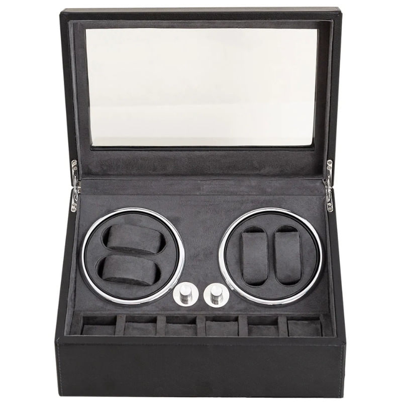 Fashion, accesorii si bijuterii - Barbati - Bijuterii barbati - Ceasuri barbati - Cutie intors ceasuri iUni, 4 Programe, Watch Winder 4 + 6 spatii depozitare, Piele ecologica, Black - Infinity.ro