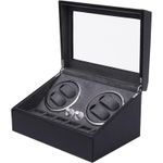Fashion, accesorii si bijuterii - Barbati - Bijuterii barbati - Ceasuri barbati - Cutie intors ceasuri iUni, 4 Programe, Watch Winder 4 + 6 spatii depozitare, Piele ecologica, Black - Infinity.ro