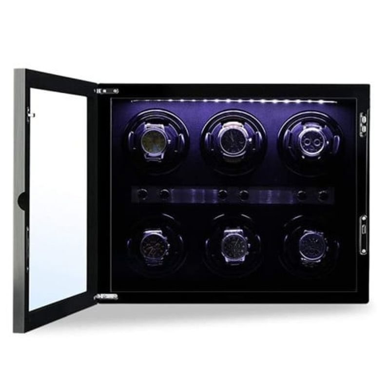 Fashion, accesorii si bijuterii - Barbati - Bijuterii barbati - Ceasuri barbati - Cutie intors ceasuri automatice iUni, Luxury Watch Winder 6 Negru - Infinity.ro