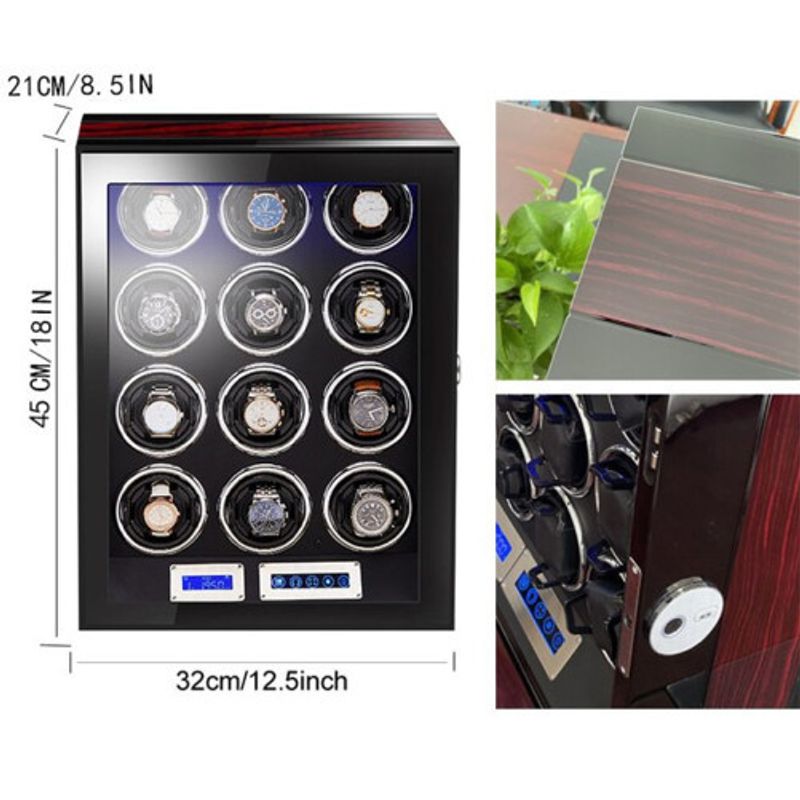 Fashion, accesorii si bijuterii - Barbati - Bijuterii barbati - Ceasuri barbati - Cutie intors ceasuri automatice cu amprenta iUni, Luxury Watch Winder 12, Mahon-Negru - Infinity.ro