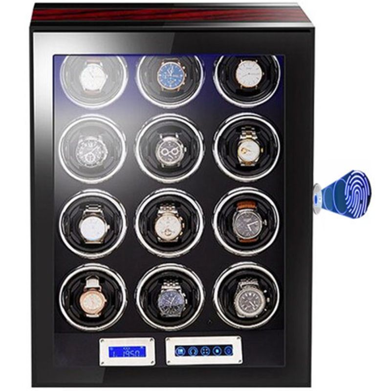Fashion, accesorii si bijuterii - Barbati - Bijuterii barbati - Ceasuri barbati - Cutie intors ceasuri automatice cu amprenta iUni, Luxury Watch Winder 12, Mahon-Negru - Infinity.ro