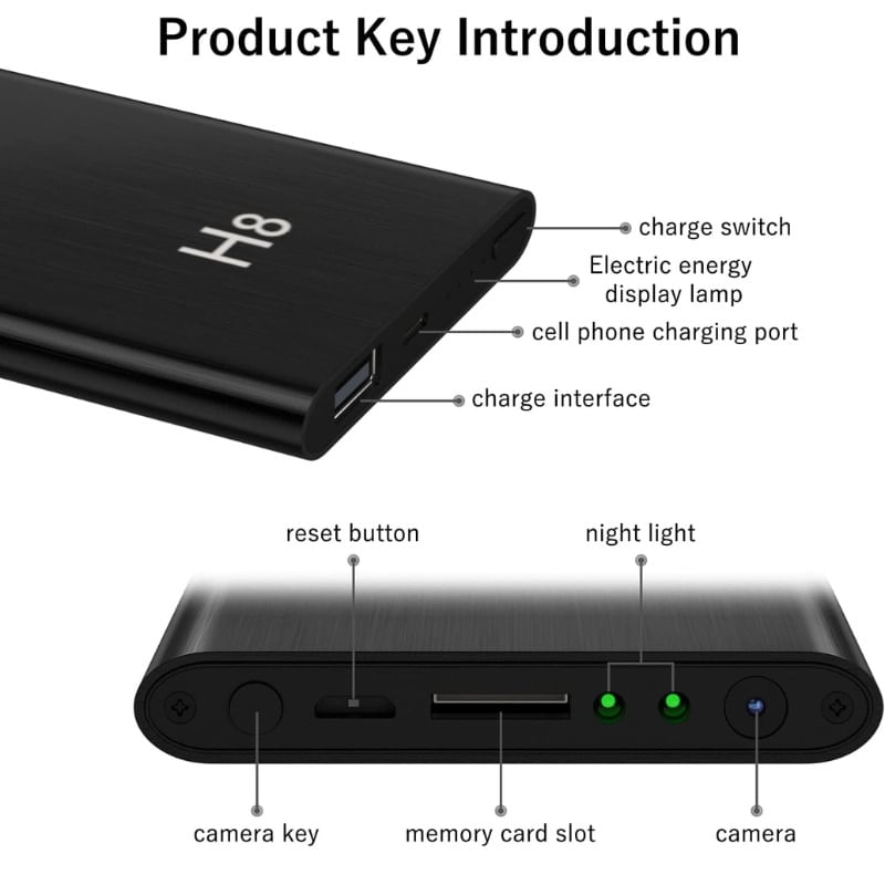 Laptop, Telefoane si Tablete - Wearables si gadgeturi - Gadgeturi - Dispozitive spionaj - Camera Spion in Baterie Externa iUni H8, Full HD, 32GB, 5000mAh, Wi-Fi, Night Vision, Detectie miscare - Infinity.ro