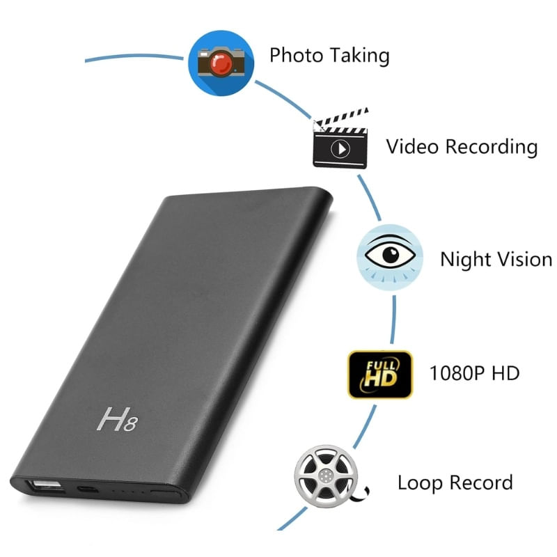 Laptop, Telefoane si Tablete - Wearables si gadgeturi - Gadgeturi - Dispozitive spionaj - Camera Spion in Baterie Externa iUni H8, Full HD, 32GB, 5000mAh, Wi-Fi, Night Vision, Detectie miscare - Infinity.ro